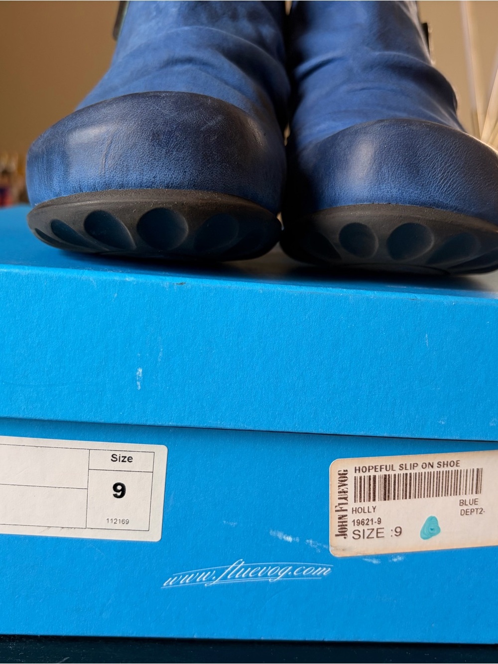 John Fluevog Blue Suede Ankle Boots with Stud Strap - Picture 3 of 5